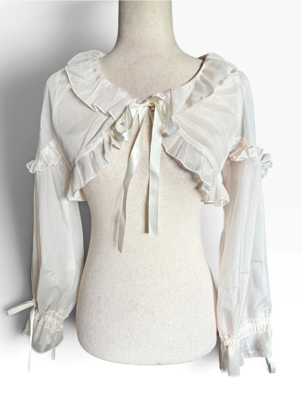 Vintage Ivory Ruffle Tie-Front Bolero Blouse